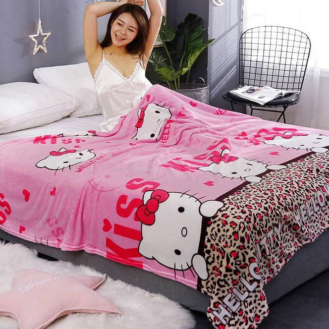 De9❅ Chăn lông cừu mịn màng họa tiết hoạt hình Hello Kitty 140X190
