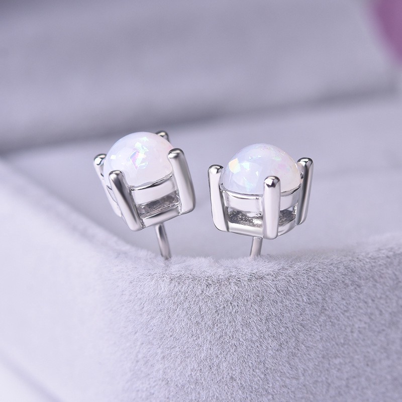Hoa tai đinh tán mạ vàng đính đá opal phong cách Âu Mỹ cho nữ