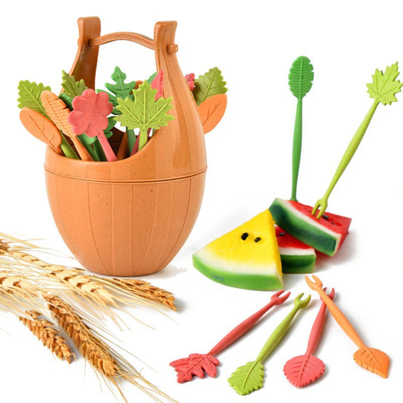 Set nĩa trái cây hình lá cây bằng chất liệu tử hủy sinh học