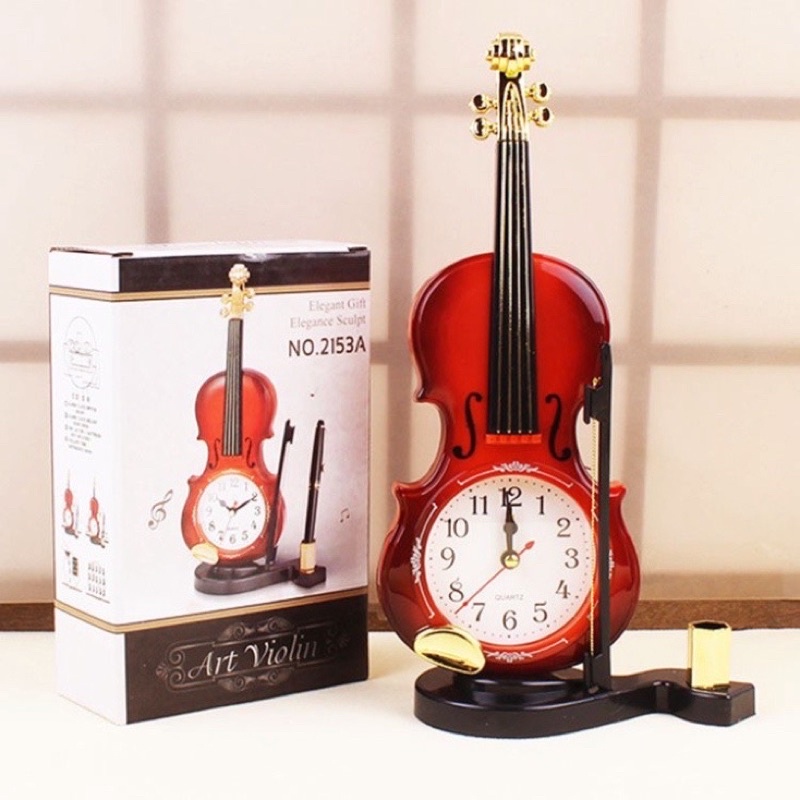 Đồng Hồ Báo Thức Để Bàn Hình Dáng Cây Đàn Violin Cổ Điển Sang Chảnh