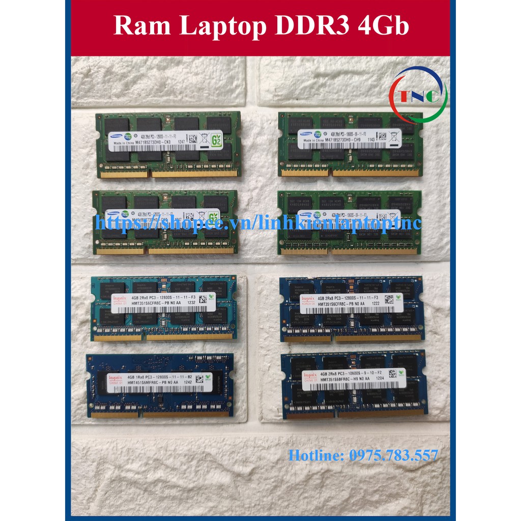 RAM Laptop 4Gb DDR3 cũ tháo máy BUS 1333 1600 (Ram Laptop PC3-4G cũ)