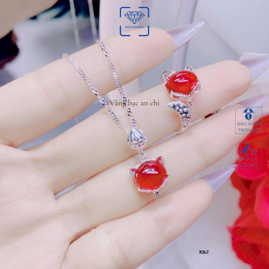 Combo Dây chuyền , nhẫn hồ ly đính đá phong thủy, chuẩn bạc ta sáng đẹp không xỉn màu, Anchi jewelry