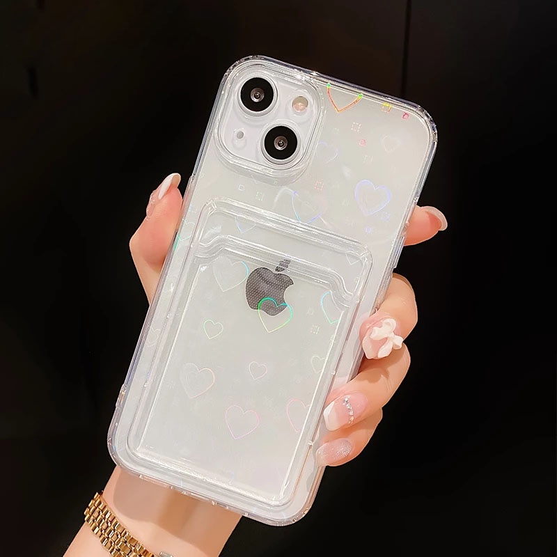 Ốp silicon trong suốt hình trái tim màu laser cho iPhone 12 11 Mini Pro Max XR XS MAX X 10 8 7 6 6 Plus + SE 2020 2021 | BigBuy360 - bigbuy360.vn