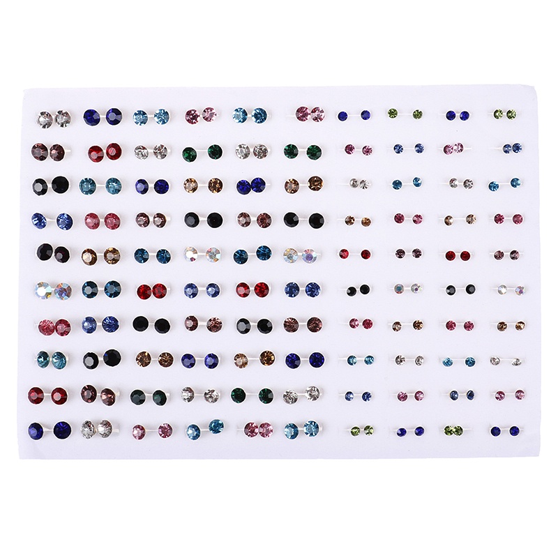 Xinghergood 100 Pairs Fashion Rhinestone Colorful Small Earrings Set Women Ear Stud Jewelry XHG