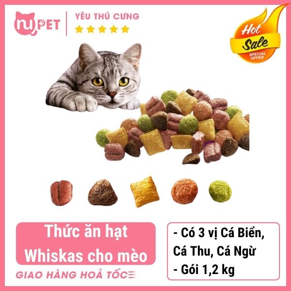 Thức ăn hạt Whiskas cho mèo lớn từ 1 tuổi gói 1,2kg