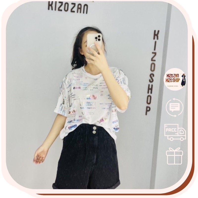 Áo thun giấy nữ tay ngắn cổ tròn in hình blink blink lấp lánh hàng Quảng Châu, áo phông chất cotton mỏng thoáng mát 0304