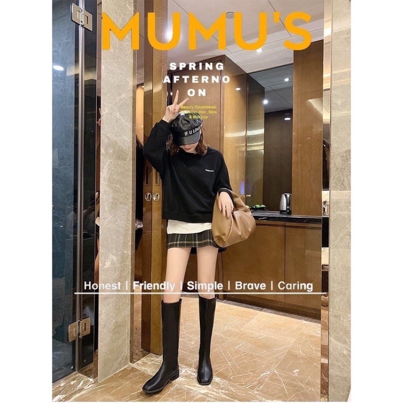 Giày bốt đùi nữ chất da boots đầu gối đế gót 3 phân khoá kéo boost dài martins màu đen sang chảnh Hàn Quốc ulzzang | BigBuy360 - bigbuy360.vn