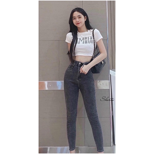 [Size 32-36] Quần Jeans Nữ Xám Trơn - Lưng Cao, Co Giãn Mạnh - [ Cân Nặng 62-85kg ]
