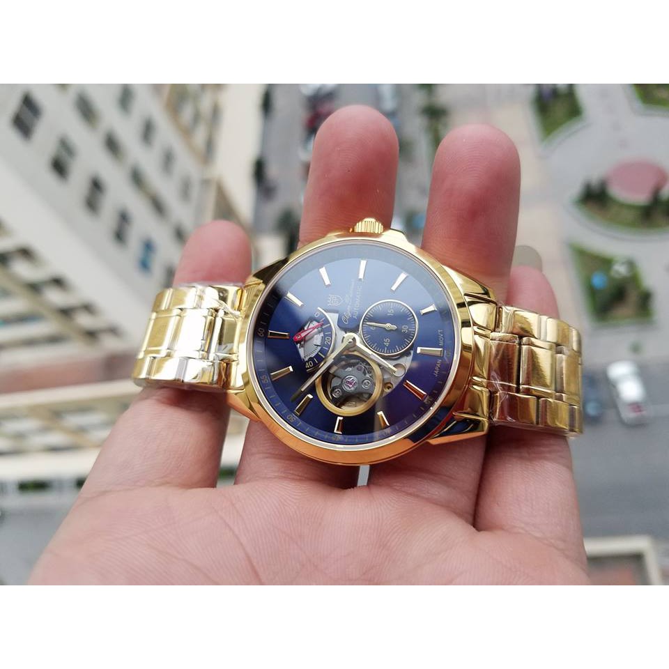 Đồng hồ nam dây kim loại mặt kính sapphire automatic Olym Pianus OP9908-88 OP9908-88