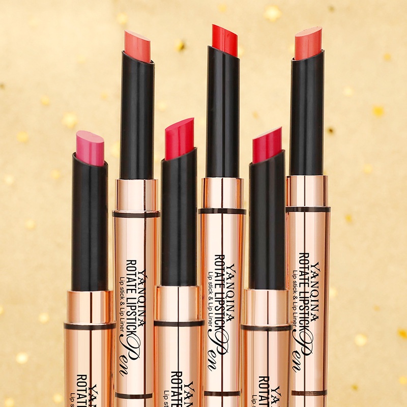 Son môi kiêm bút kẻ viền môi thiết kế hai đầu 2 trong 1 lâu trôi chống thấm nước LoveCC