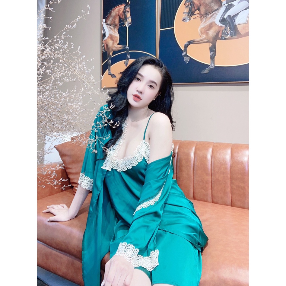 Đầm Ngủ Nữ 2 dây Sexy lụa latin ren hoa Siêu Mát ĐN110