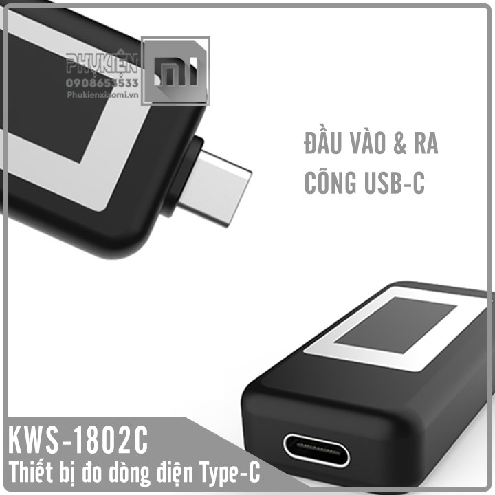 Thiết bị USB test sạc đo nguồn điện KWS-1802C , cõng Type-C đo 4V- 30V / 5.1A Quick Charge 3.0