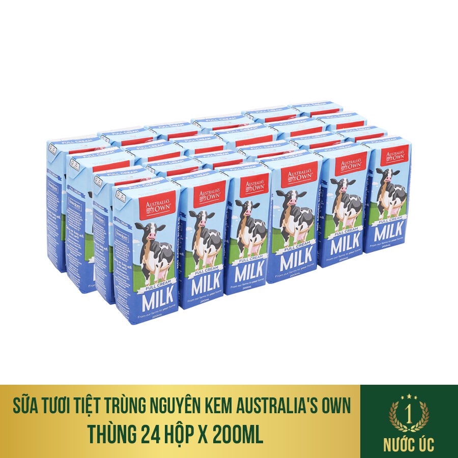 [Mã LT50 giảm 50k đơn 250k] Thùng sữa tươi tiệt trùng nguyên kem Australia's Own 200ml x 24 hộp (Date tháng 11.2022)