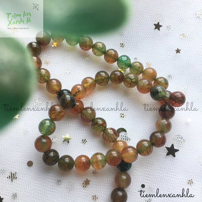 Hạt đá mã não tự nhiên màu vân xanh lục làm vòng handmade/ DIY