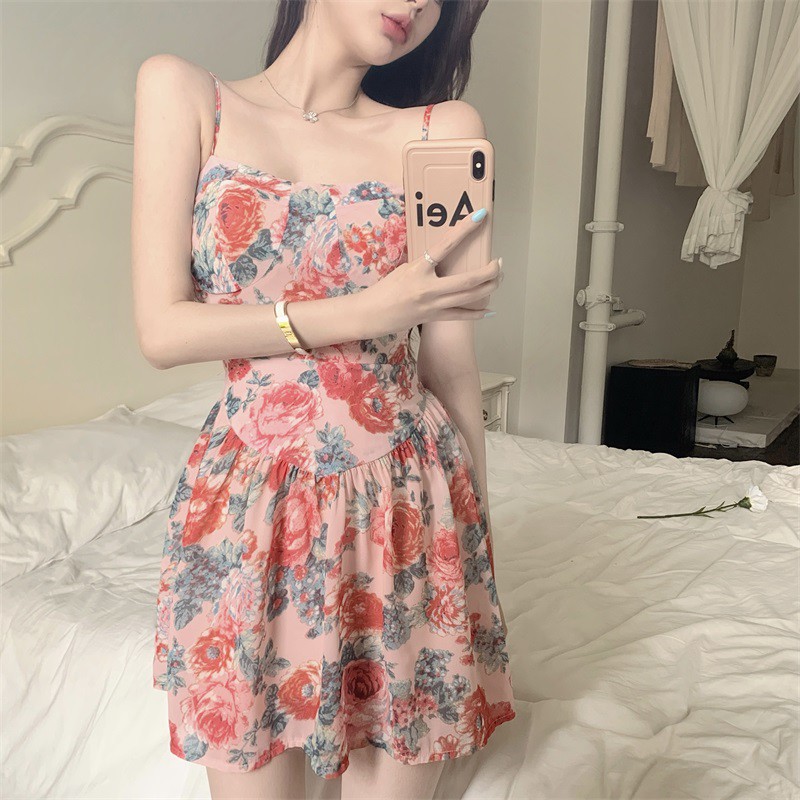 Jane Đầm ngắn hoa ôm eo Rose ảnh thật cuối