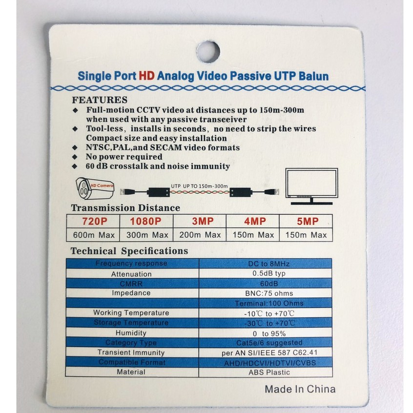 Video Balun UTP 5MP- 1080p hỗ camera AHD/CVI/TVI khoảng cách lên tới 600m