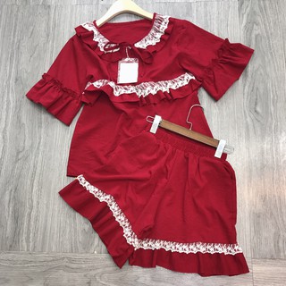 Đồ bộ mặc nhà cao cấp chất đũi phối ren bán sỉ