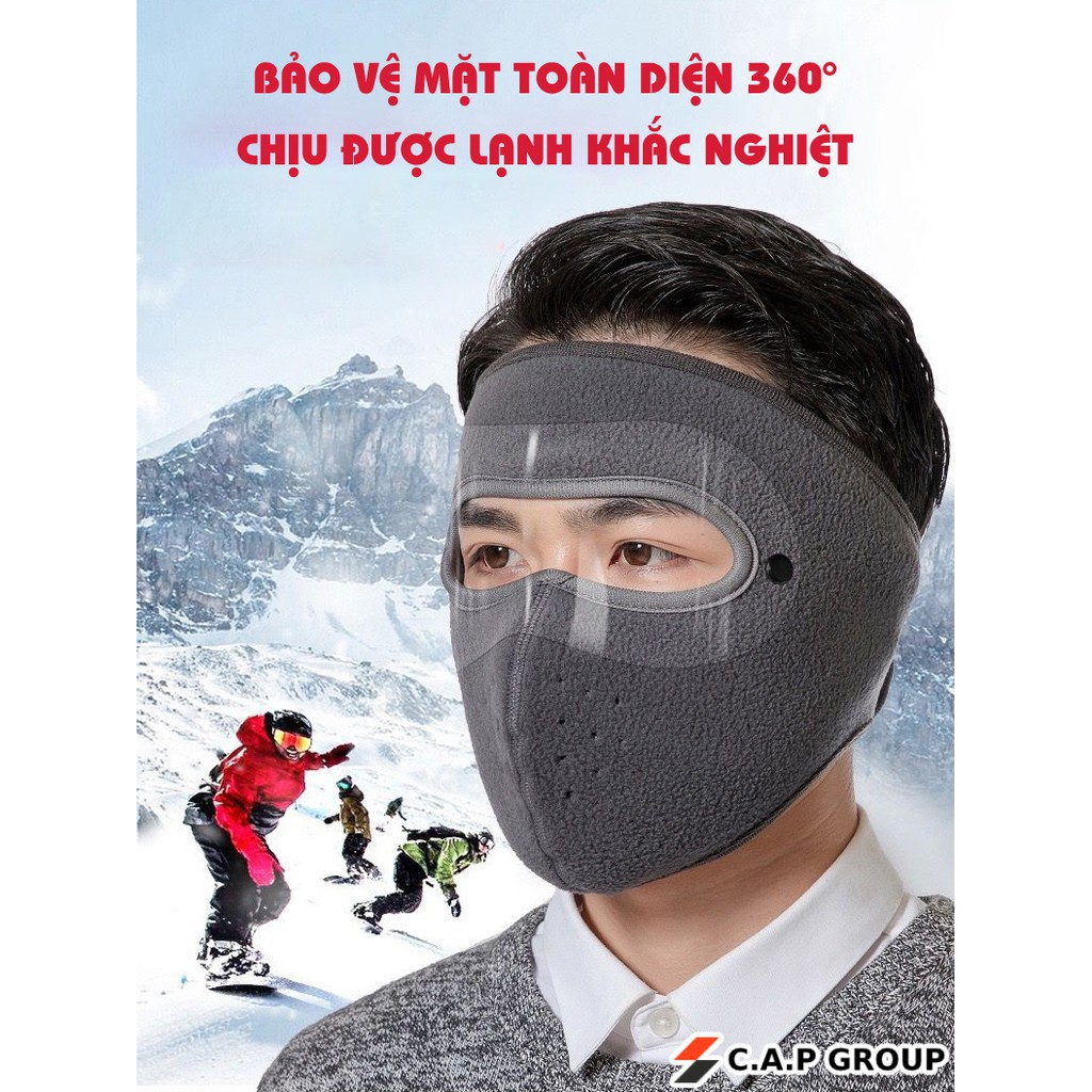Khẩu trang Ninja lót nỉ bảo vệ mắt - Khẩu trang có kính che trán kín mặt dán gáy che kín tai chạy xe phượt nam nữ