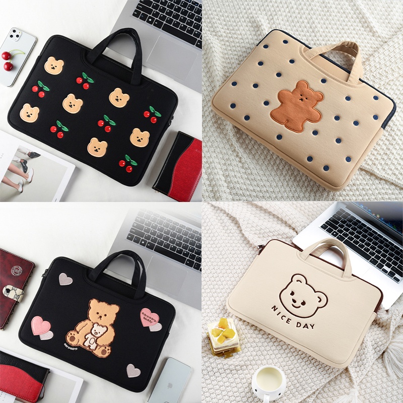 Túi Xách túi Polyester đựng laptop 13inch túi đựng laptop chống sốc In Hình Gấu Dễ Thương Cho Xiaomi Huawei HP Dell 11 12 13 14 15.6 Inch