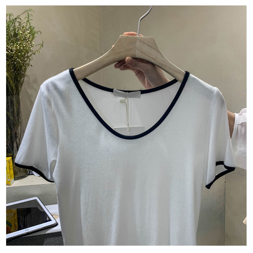 Áo thun SUXI tay ngắn cổ chữ U màu trơn thời trang mùa hè dành cho nữ