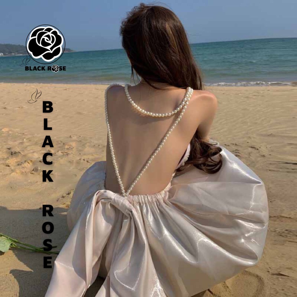 Váy Đầm Dự Tiệc Đi Biển Sang Chảnh Hở Lưng Sexy BLACK ROSE Váy 2 Dây Ngọc Đẹp Cao Cấp - TẤM BOUTIQUE