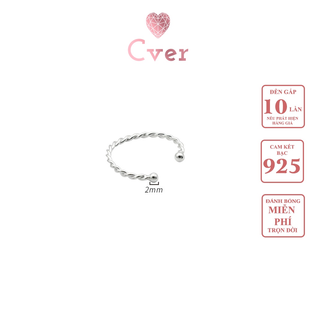 Nhẫn bạc Cver SIlver xoắn dây thừng thiết kế mở phong cách Hàn Quốc N-JZ33
