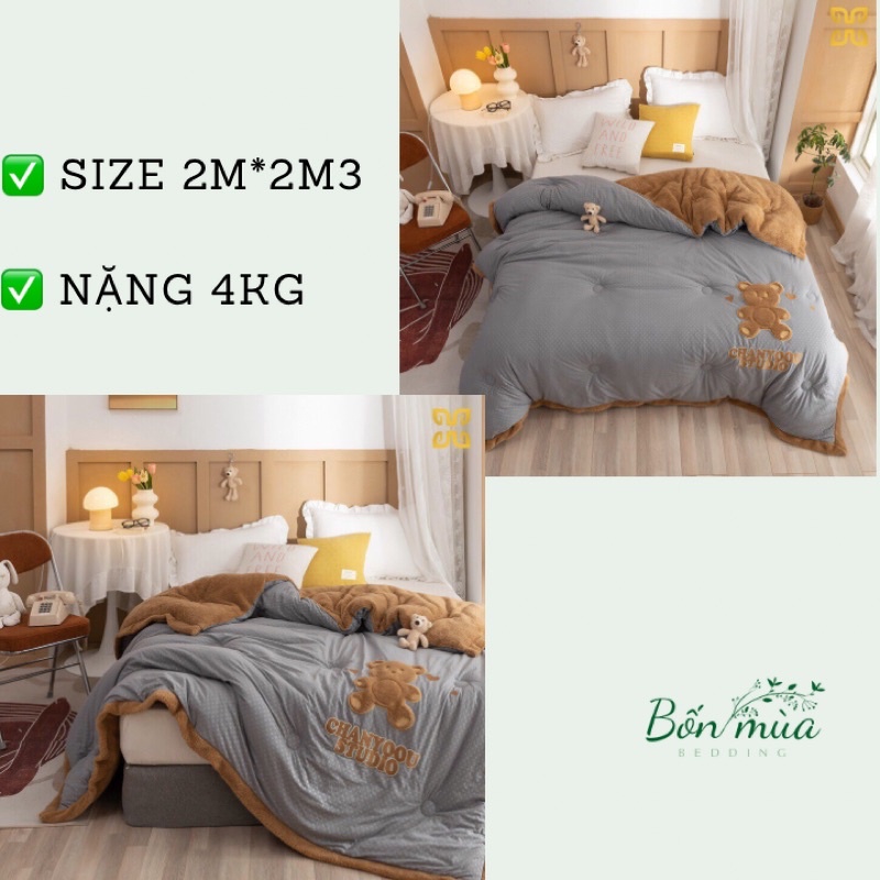 Chăn Lông Thỏ Chanyoou  Từ Bông Tơ Tằm Và Đậu Nành Siêu Xịn, kích thước 2mx2m3, cân nặng 4kg - nhập khẩu cao cấp
