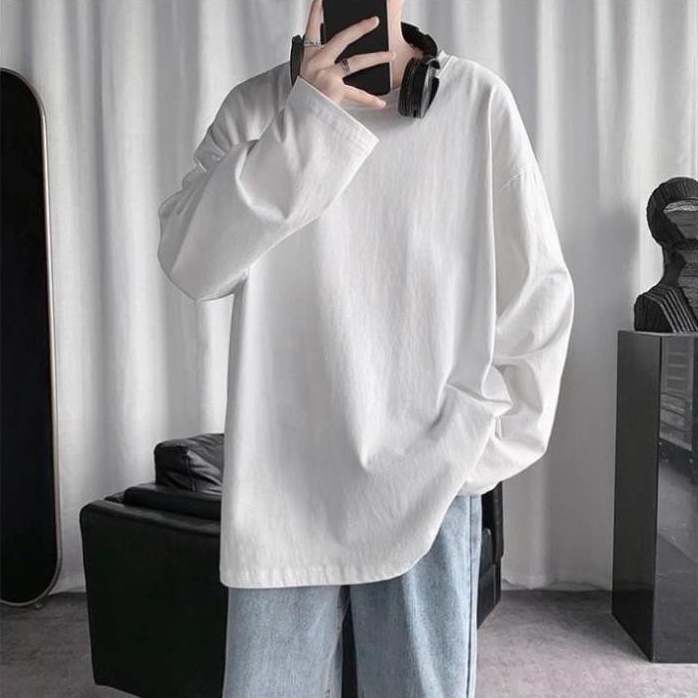 Áo phông trơn tay dài thun phom rộng dáng unisex nam nữ thu đông trend 2021 longsleeves
