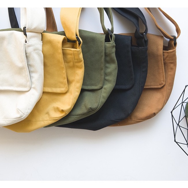 Túi đeo chéo canvas unisex basic có nắp