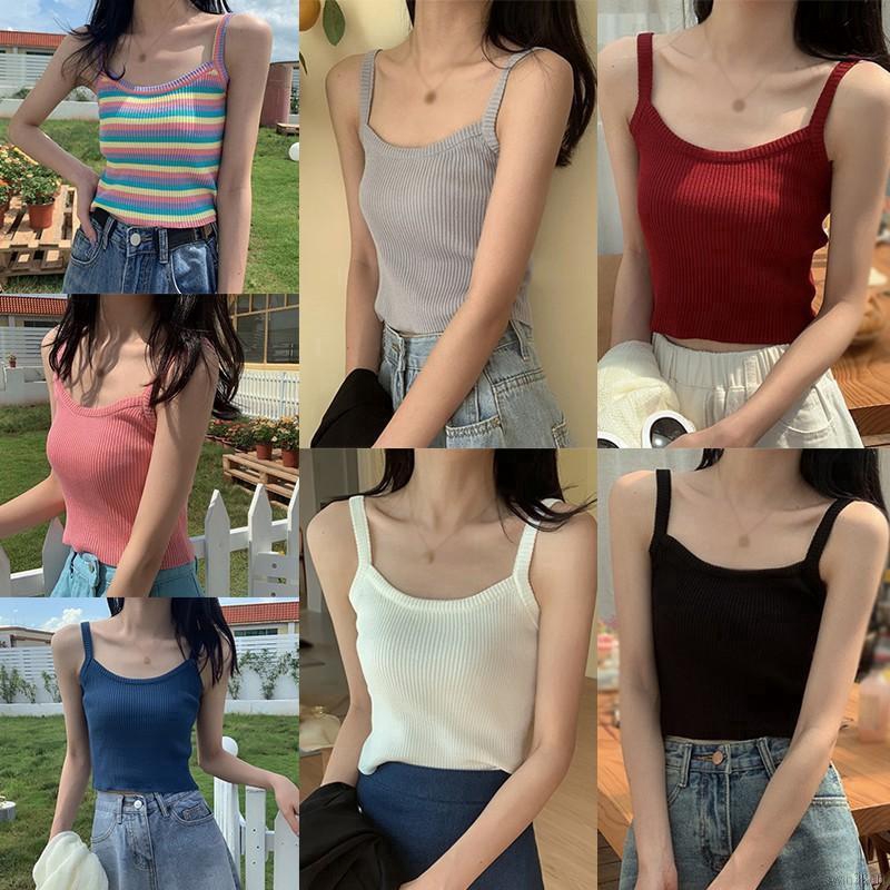 Áo Croptop Áo sát nách hoạ tiết kẻ sọc thiết kế thanh lịch cho phái nữ