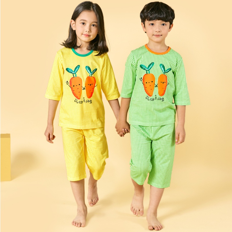 Đồ bộ thun cotton lửng trẻ em, quần áo mùa hè cho bé gái, bé trai Unifriend Hàn Quốc U2021-7