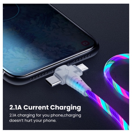 Dây cáp sạc nhanh 2.4a usb type-c 3 trong 1 có đèn led