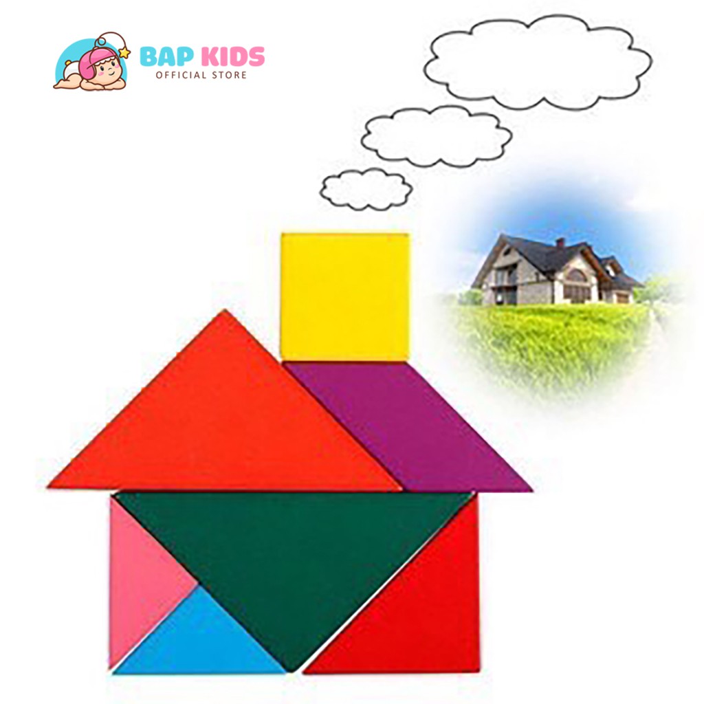 Đồ Chơi Trí Uẩn Tangram Bộ Ghép Hình Bằng Gỗ Thông Minh Cho Bé 12x12cm Loại dày 1cm