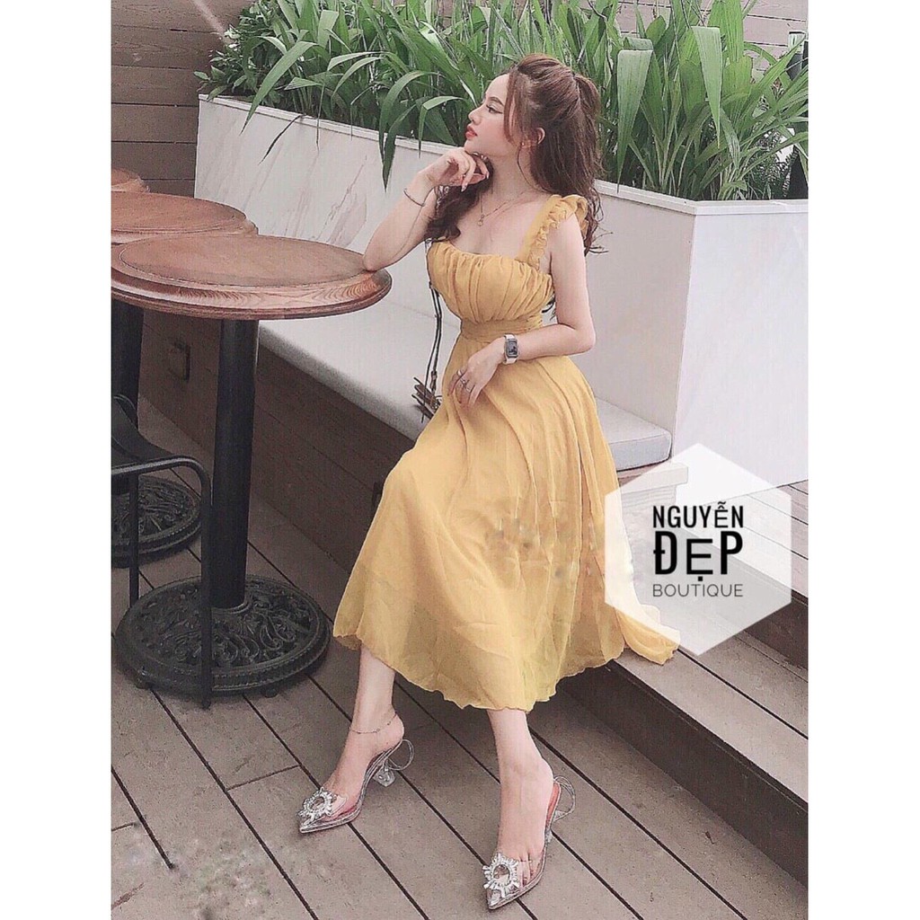 Váy đầm nữ dáng xòe chất voan cao cấp có lót trong (có mút ngực)