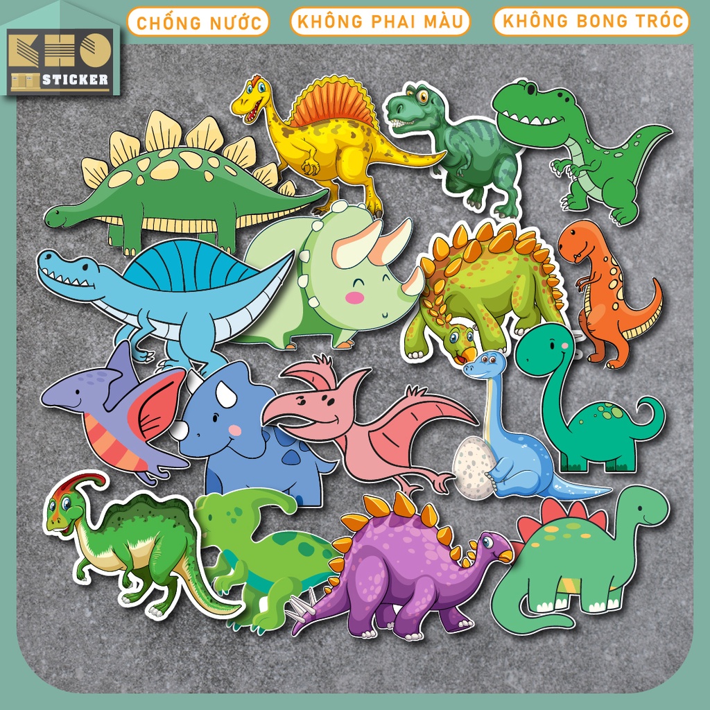Combo 50 Sticker Khủng long chống nước sticker dán laptop, điện thoại, đàn guitar, mũ bảo hiểm, vali. MSP: ST76