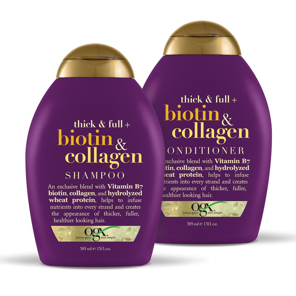 [Chuẩn USA] Combo Dầu gội, dầu xả Biotin & Collagen Shampoo chống rụng tóc 385 ml. OGX Thick & Full