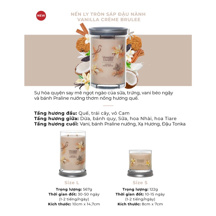 Nến ly tròn sáp đậu nành Yankee Candle size S (122g) - Vanilla Crème Brulee