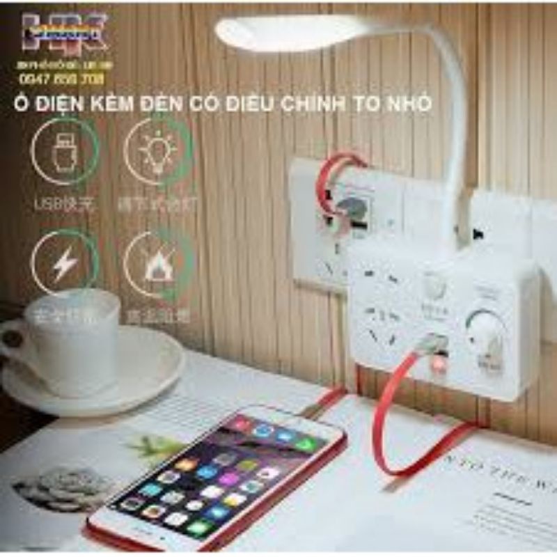 ổ cắm điện đa năng 2 cổng USB 2.1A kèm đèn ngủ điều chỉnh ánh sáng cao cấp công suất 2500w