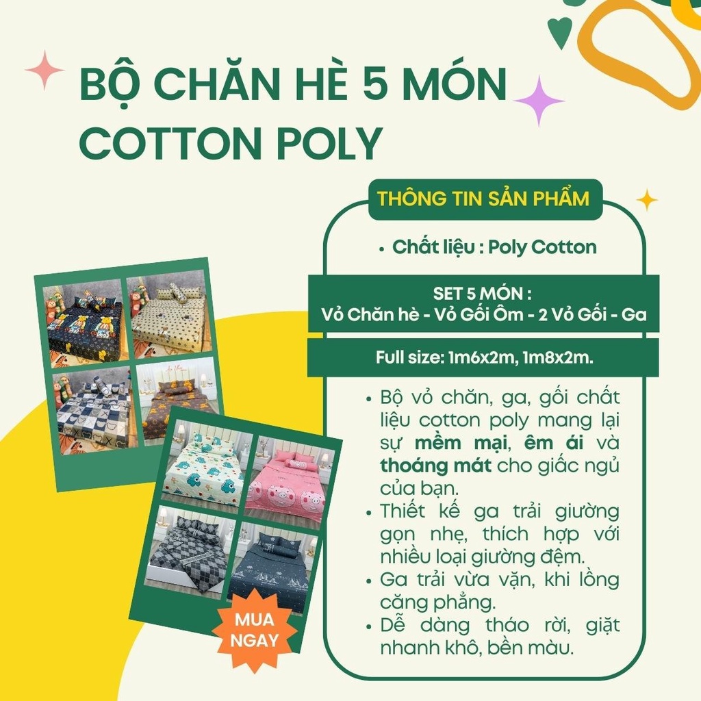 Bộ chăn HÈ ga gối cute 01 cotton poly dủ 5 món An Như Bedding