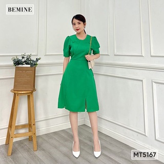Đầm tay phồng cổ giả nút bọc bemine mt5167xanhla