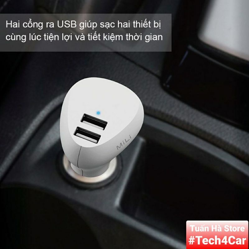 Tẩu sạc ô tô xe hơi Smart Air MiLi kết hợp công nghệ ion làm sạch không khí - HC-C39WE [Tech4Car]