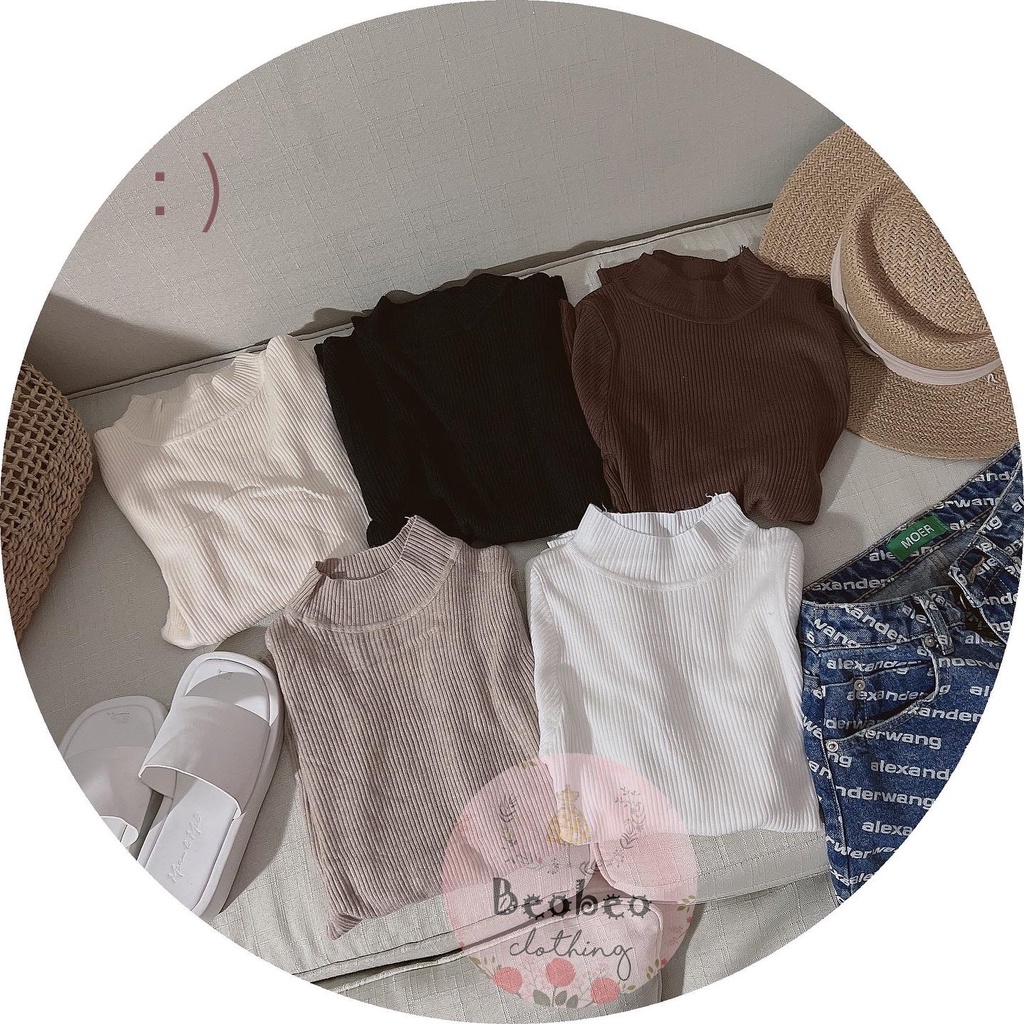 Áo len thun gân cổ 3 phân tay dài ulzzang