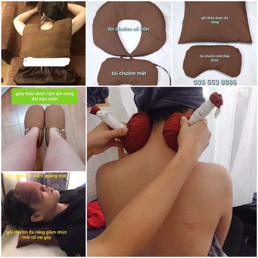 Túi Chườm Cổ Vai Gáy Dạng Tròn Thảo Dược Giúp Giảm Nhức Mỏi, Thái Hóa Đốt Sống Cổ
