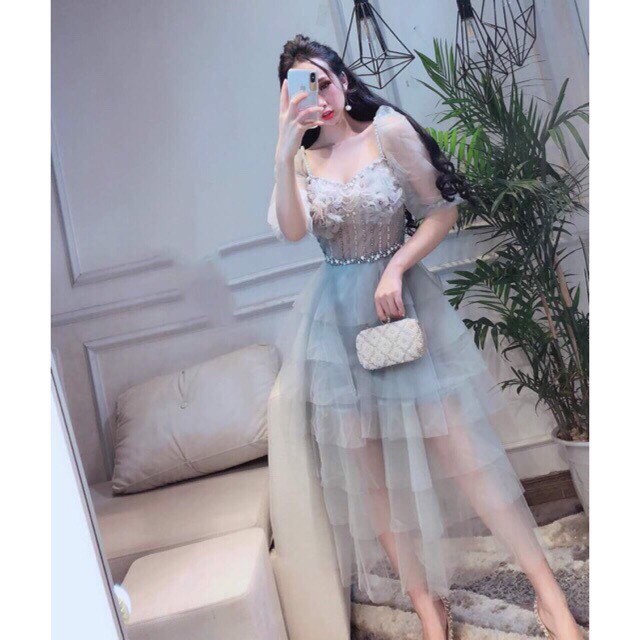 ẢNH VÀ VIDEO SHOP TỰ QUAY 10000%  đầm tầng kết hoa nổi