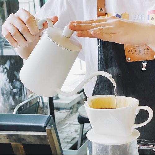 Volcano Ấm bình rót nước nóng pha cà phê bằng inox, cán gỗ Cafede Kona, ấm rót nước cổ ngỗng