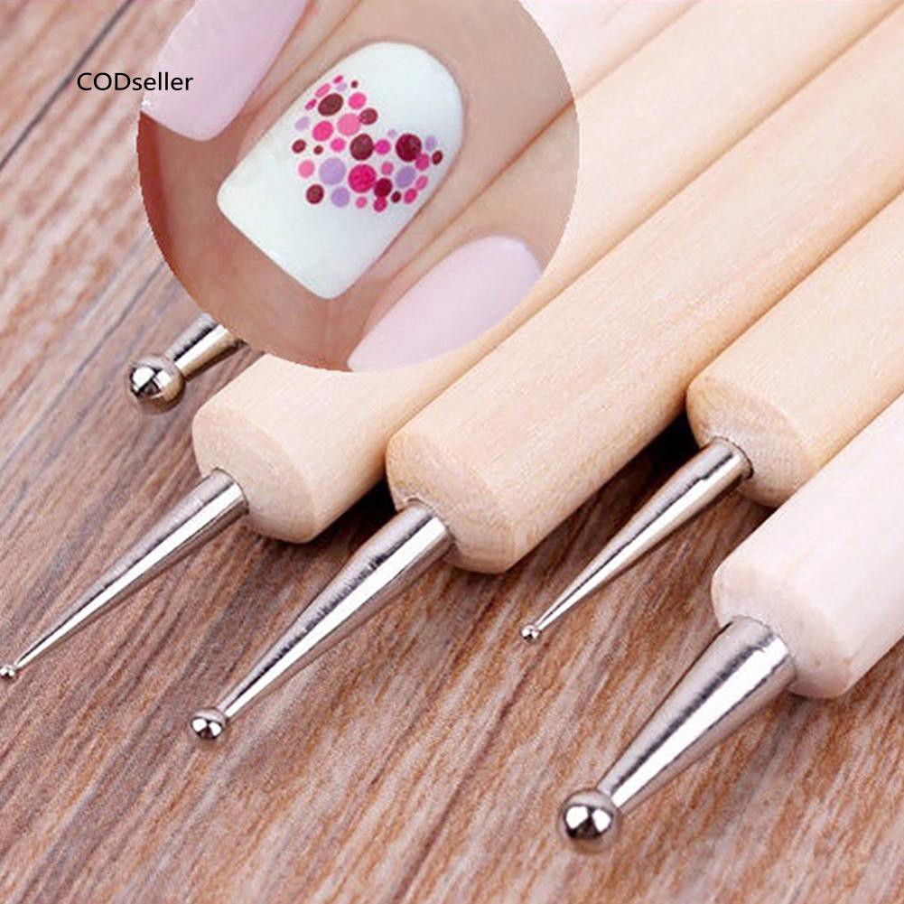 Set 5 bút chấm bi 2 đầu cán gỗ dùng trang trí móng nghệ thuật