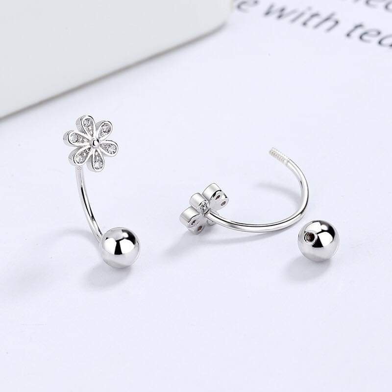 Bông tai bạc bông bi chốt zen mặt nơ hoa  Van Jewelry V10098