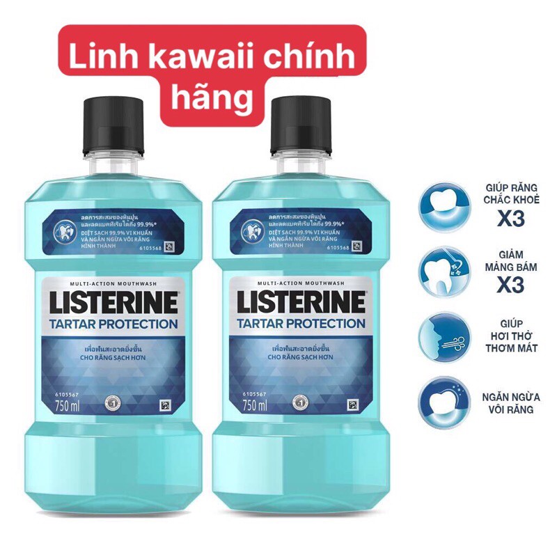 Bộ 2 Chai Nước súc miệng ngăn ngừa mảng bám Listerine Tartar Protection 750ml