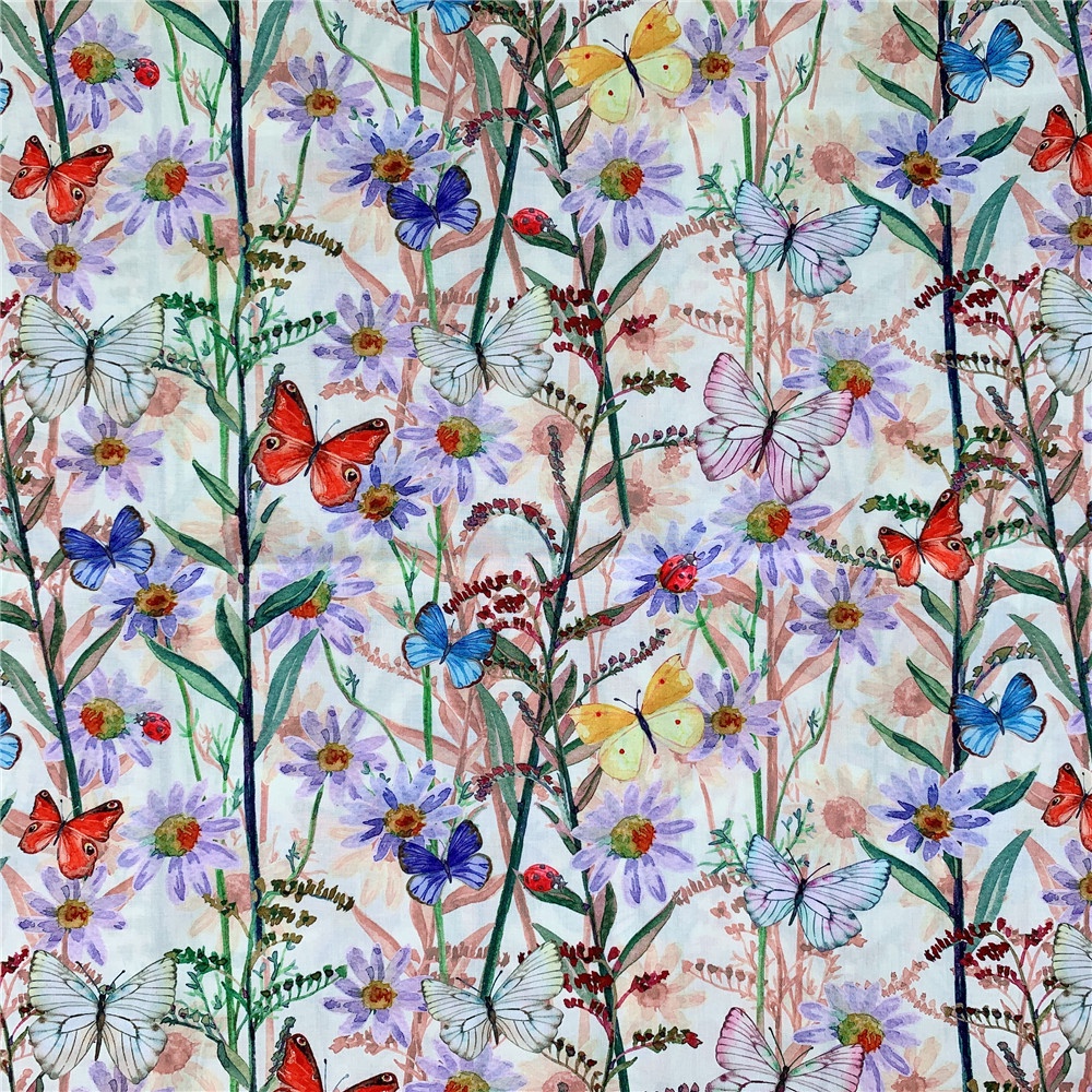 Vải Polyester Cotton Rộng 145Cm Họa Tiết Bướm Và Hoa Dùng Để May Vá