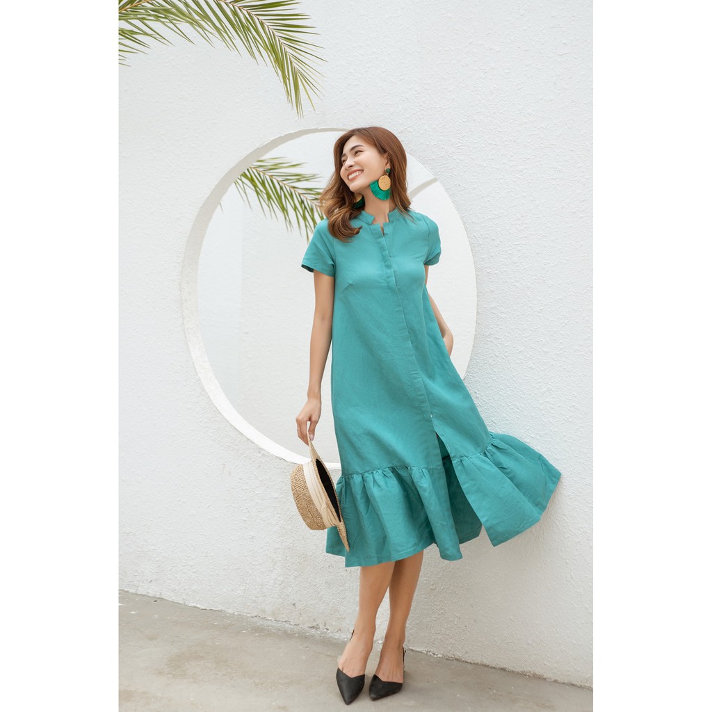 VANIA-Đầm suông bèo nhún cổ trụ D2114